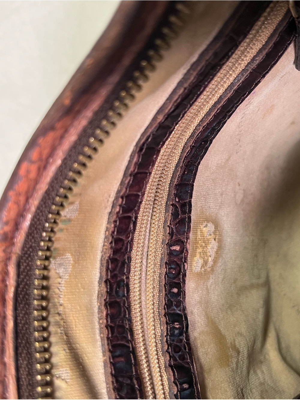Brahmin Croc Embossed Leather Shoulder/Crossbody Bag Brown Multi - Picture 11 of 13